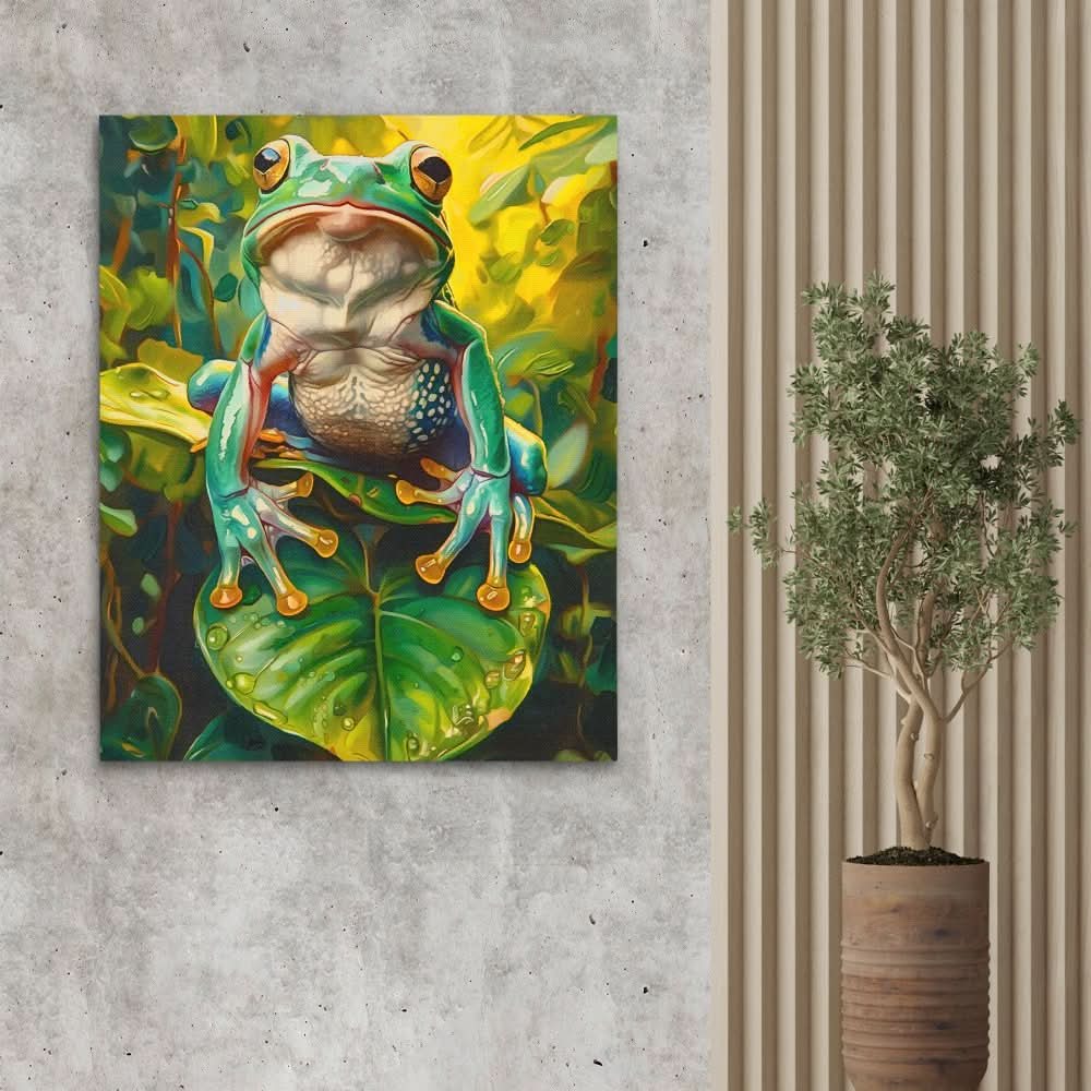Frog on a Leaf - Large Canvas Print