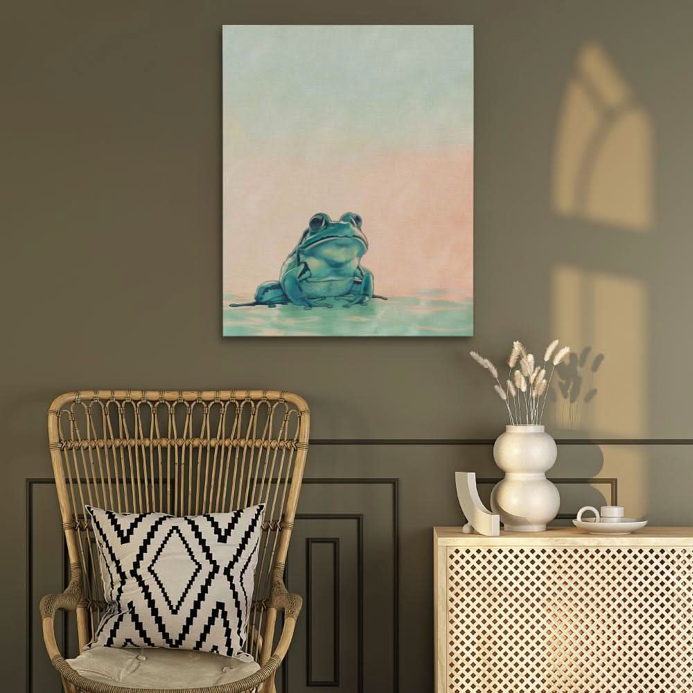 Froggy Bliss - Frog Wall Art in Black Frame