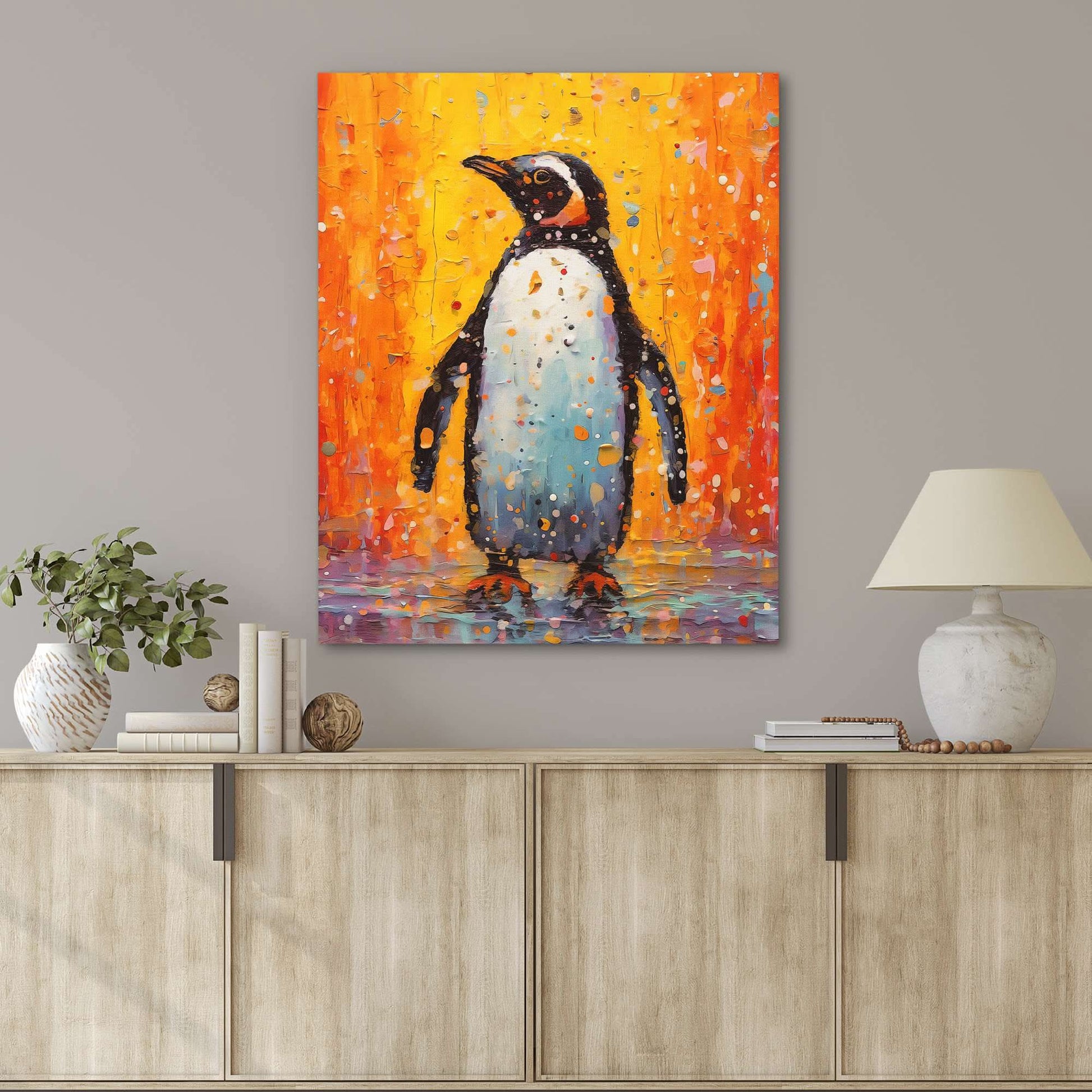 Frozen Abstraction - Penguin Wall Art in Black Frame