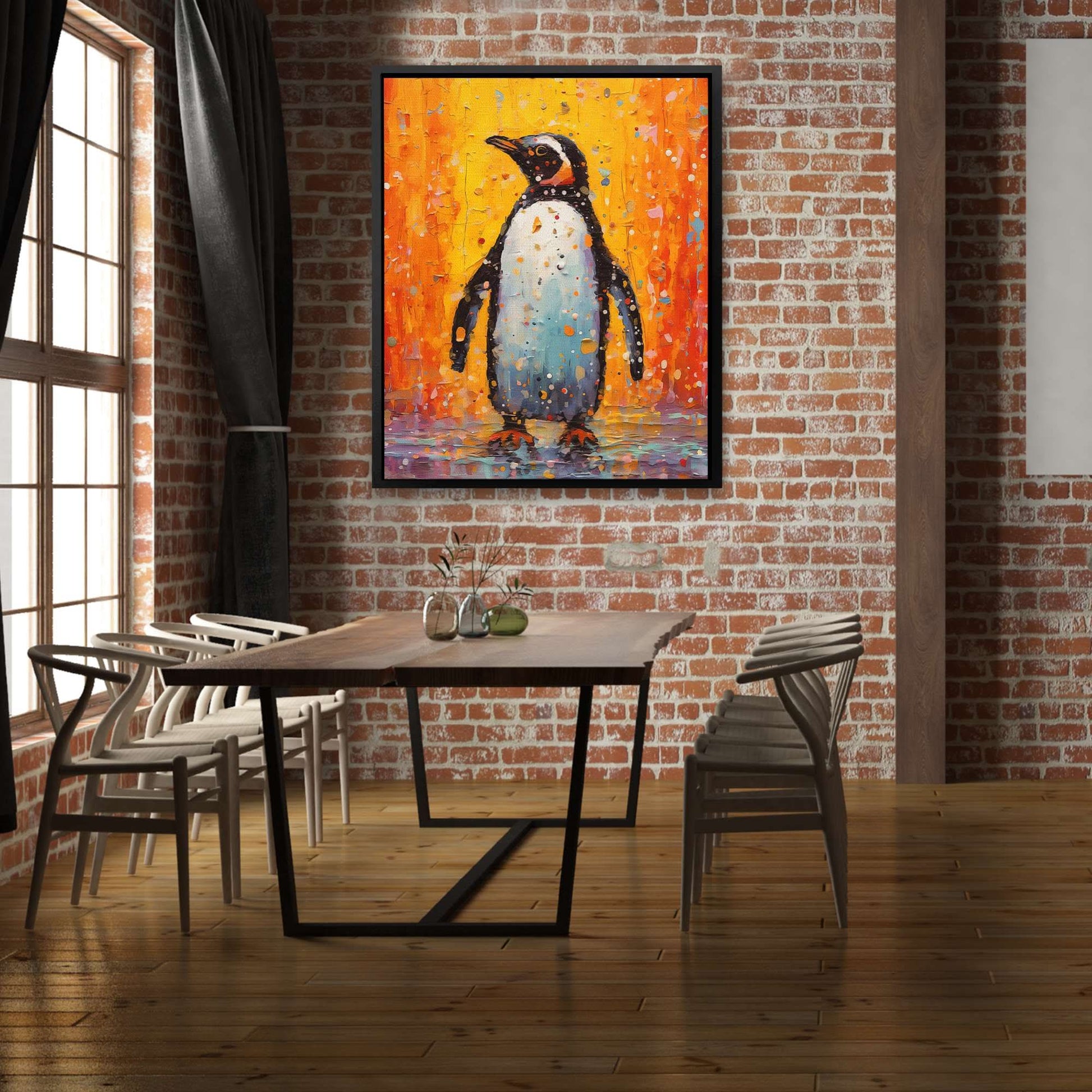 Frozen Abstraction - Orange Penguin Canvas Print