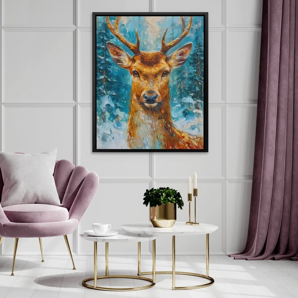 Frozen Antlers - Blue Canvas Wall Art