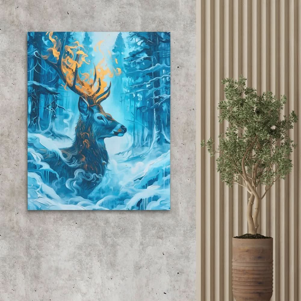 Frozen Deer - Blue Country and Farm Canvas Print