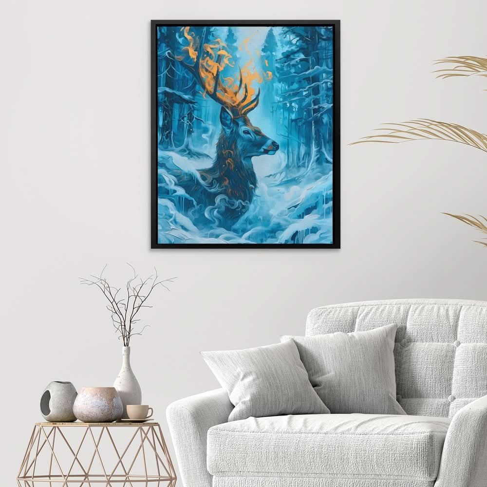 Frozen Deer - Country and Farm Wall Art in Black Frame