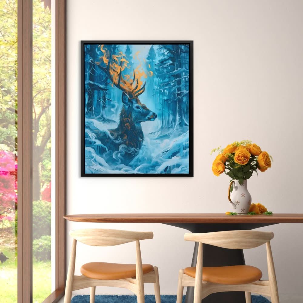 Frozen Deer - Surrealism Blue Canvas Wall Art