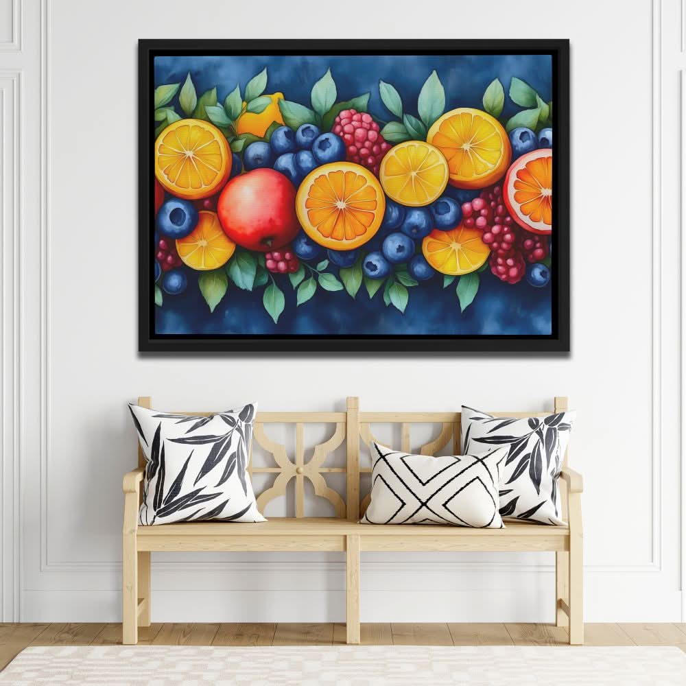 Fruit Wreath - Food Wall Art in Black Frame
