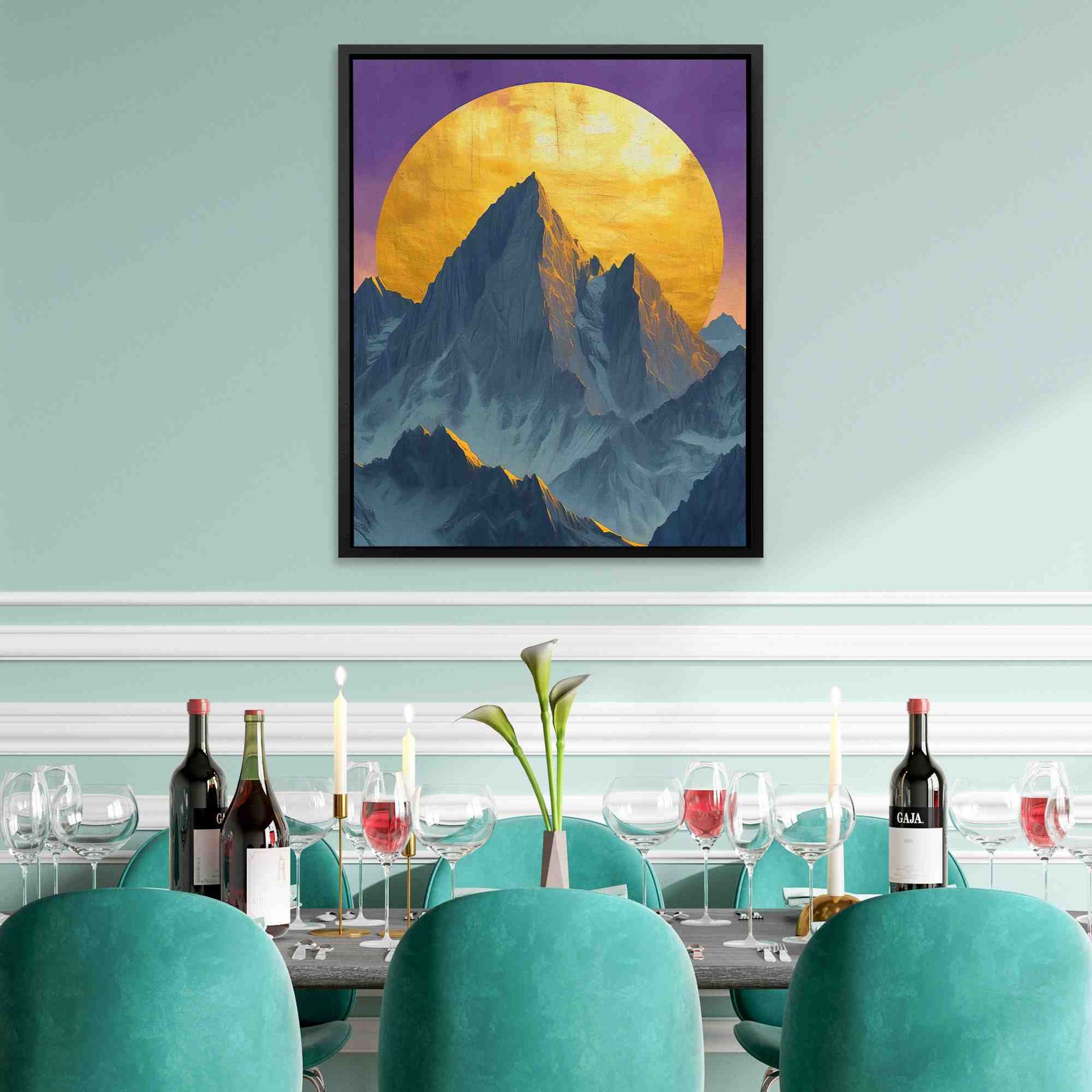 Full Moon Mountain - Gold Canvas Wall Art