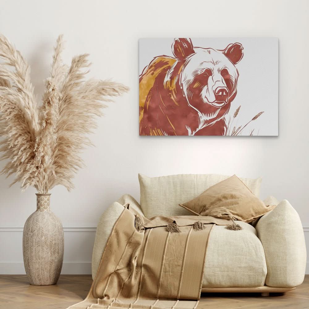 Furry Bear Portrait - Large Minimalist Canvas Print