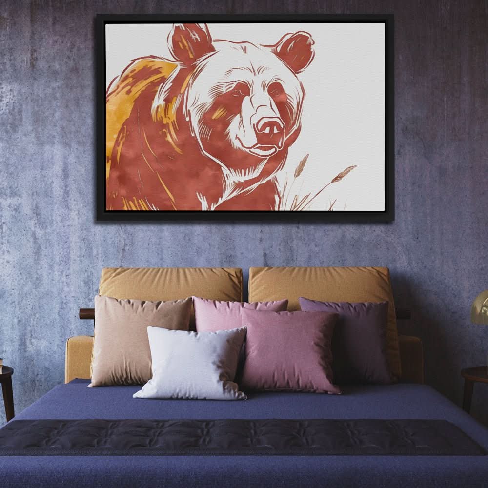 Furry Bear Portrait - Minimalist Earth Tones Canvas Wall Art