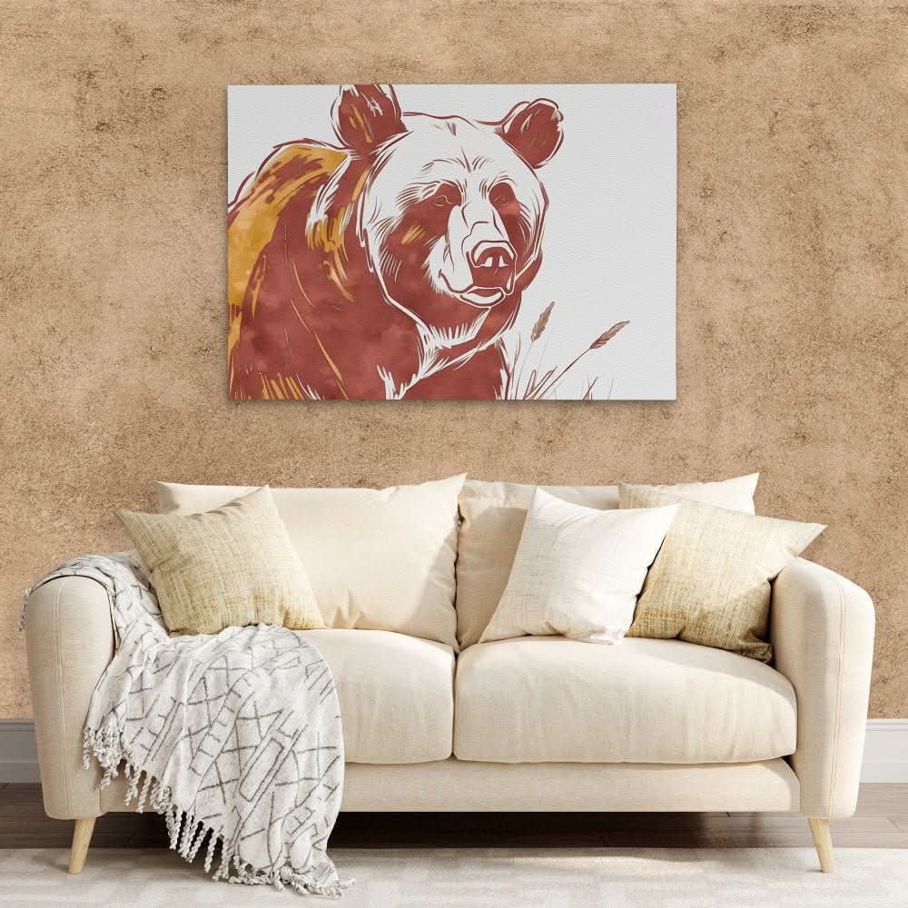 Furry Bear Portrait - Minimalist Wall Art in Black Frame