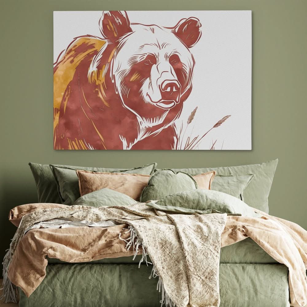 Furry Bear Portrait - Earth Tones Wall Art for Home Office