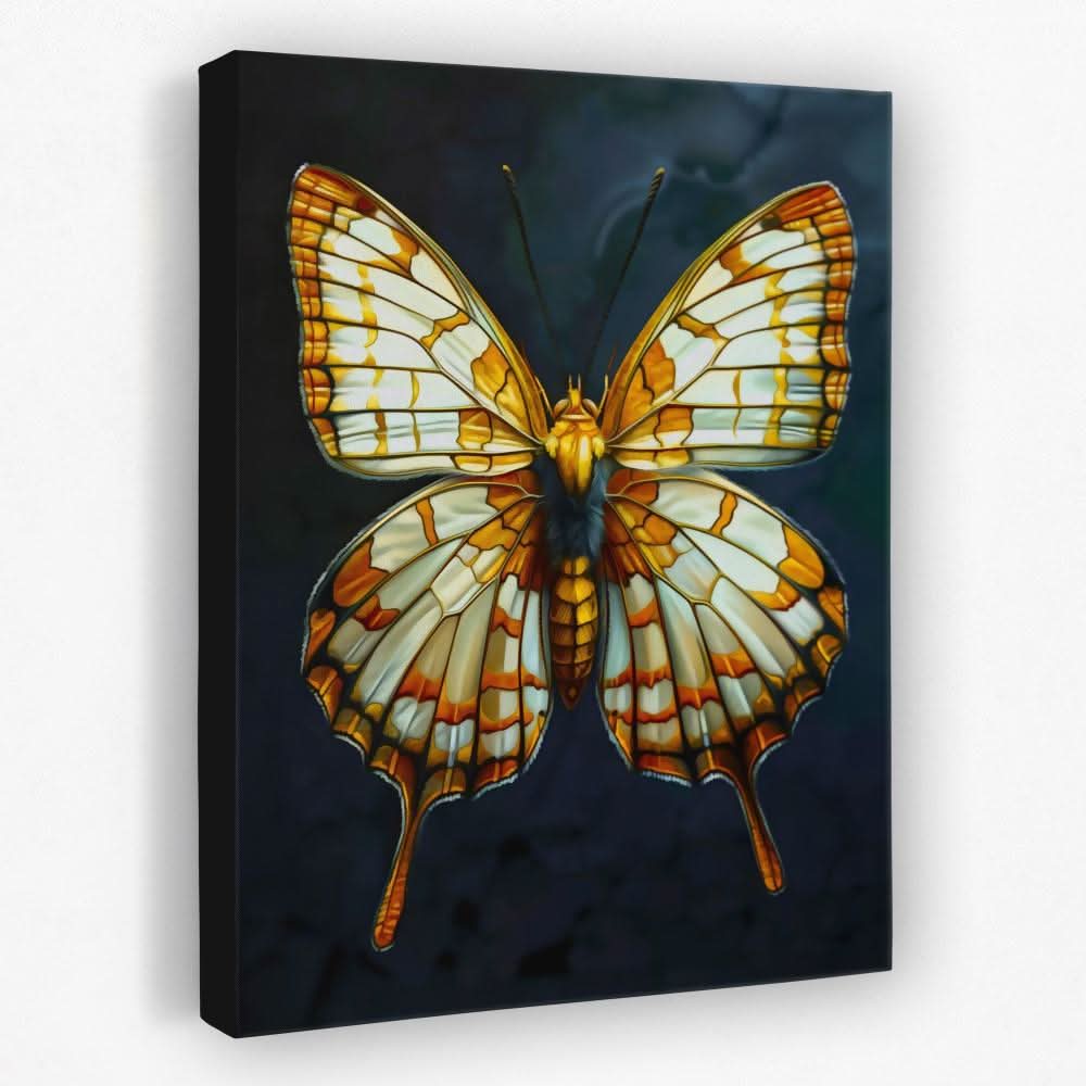 Furry Butterfly - Black Gold and White Canvas Wall Art