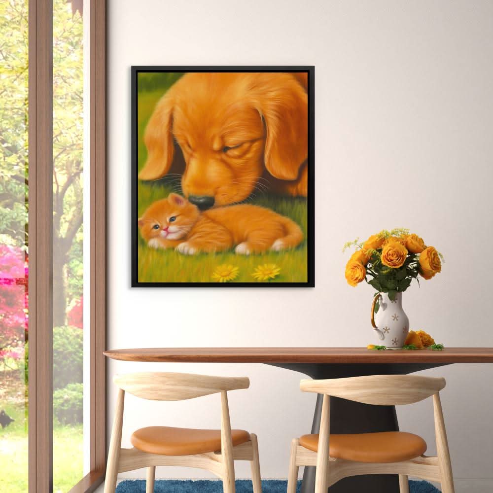 Furry Friendship - Cat Wall Art in Black Frame
