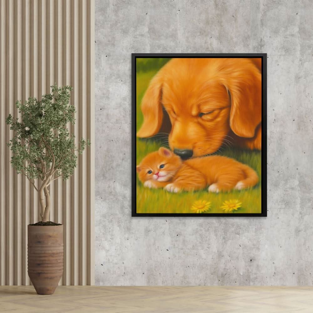 Furry Friendship - Green Cat Canvas Print