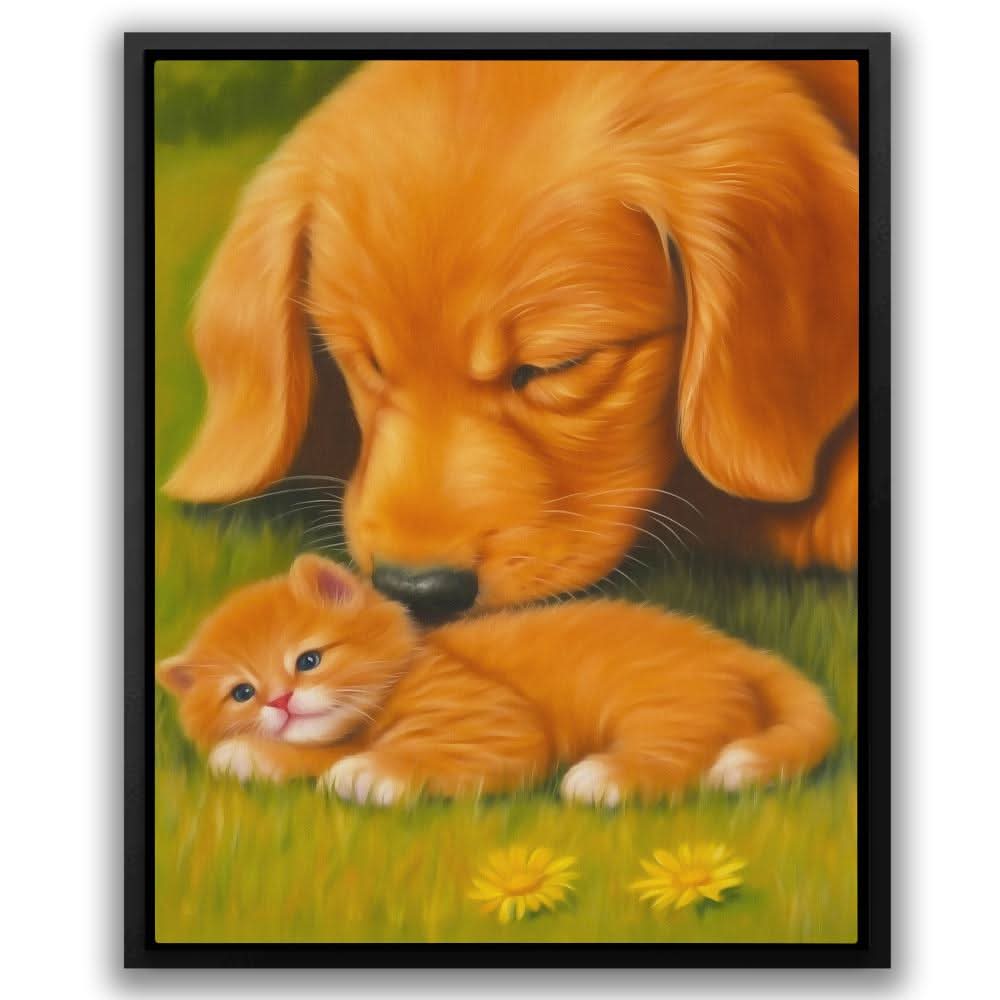 Furry Friendship - Green Canvas Wall Art