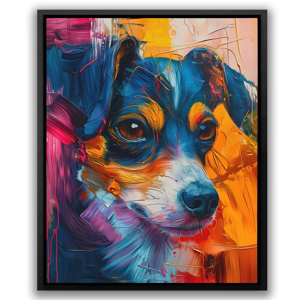 Furry Pup - Wall Art in Black Frame