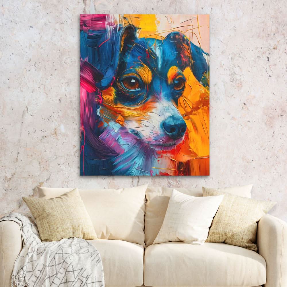 Furry Pup - Dog Wall Art in Black Frame