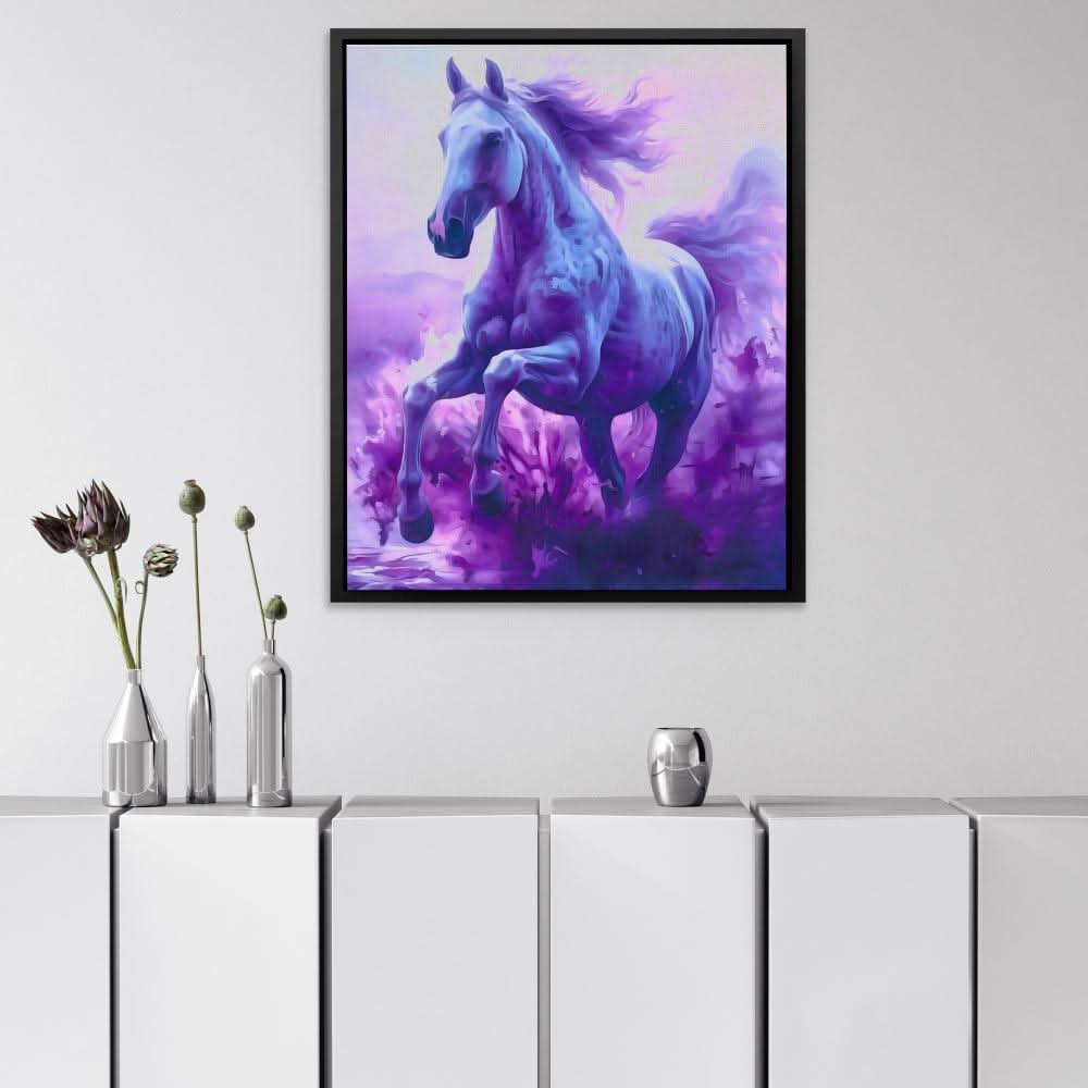 Galloping Amethyst - Horse Wall Art in Black Frame
