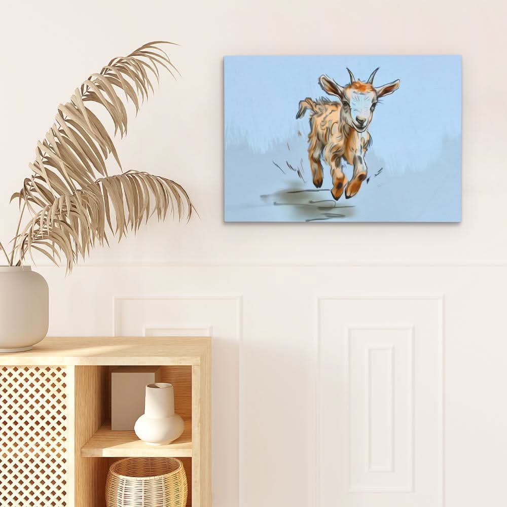 Galloping Goat - Neutral Baby Animal Canvas Print