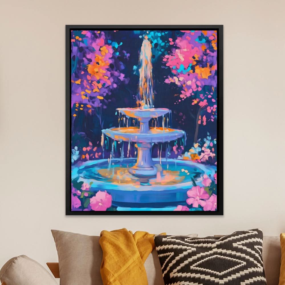 Garden Fountain - Garden Wall Art in Black Frame