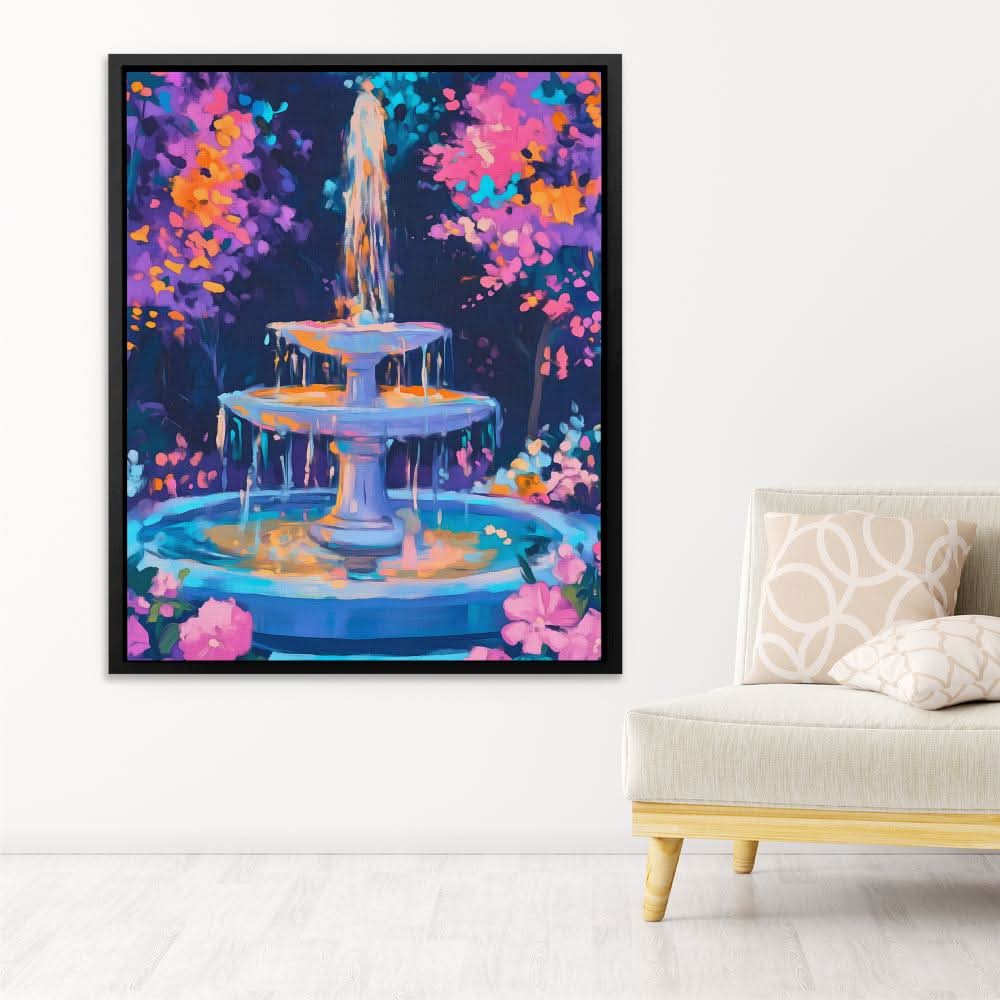 Garden Fountain - Pastel Garden Canvas Print