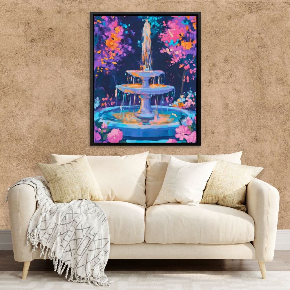 Garden Fountain - Pastel Canvas Wall Art