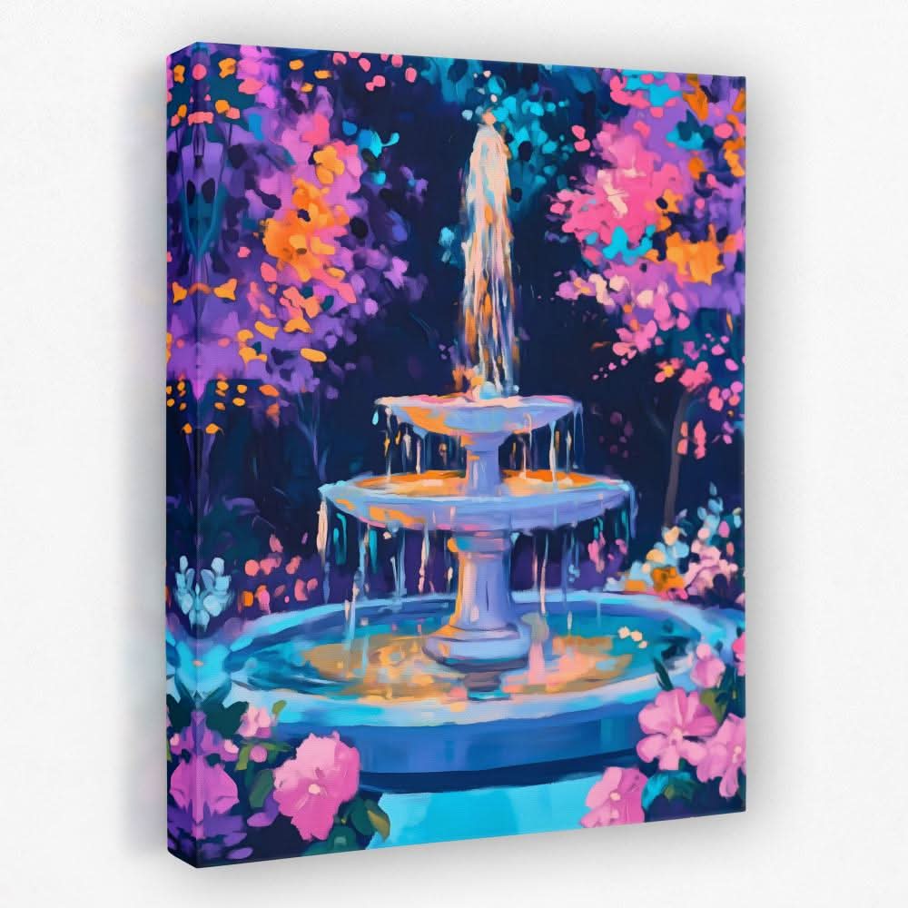 Garden Fountain - Floral Canvas Wall Art