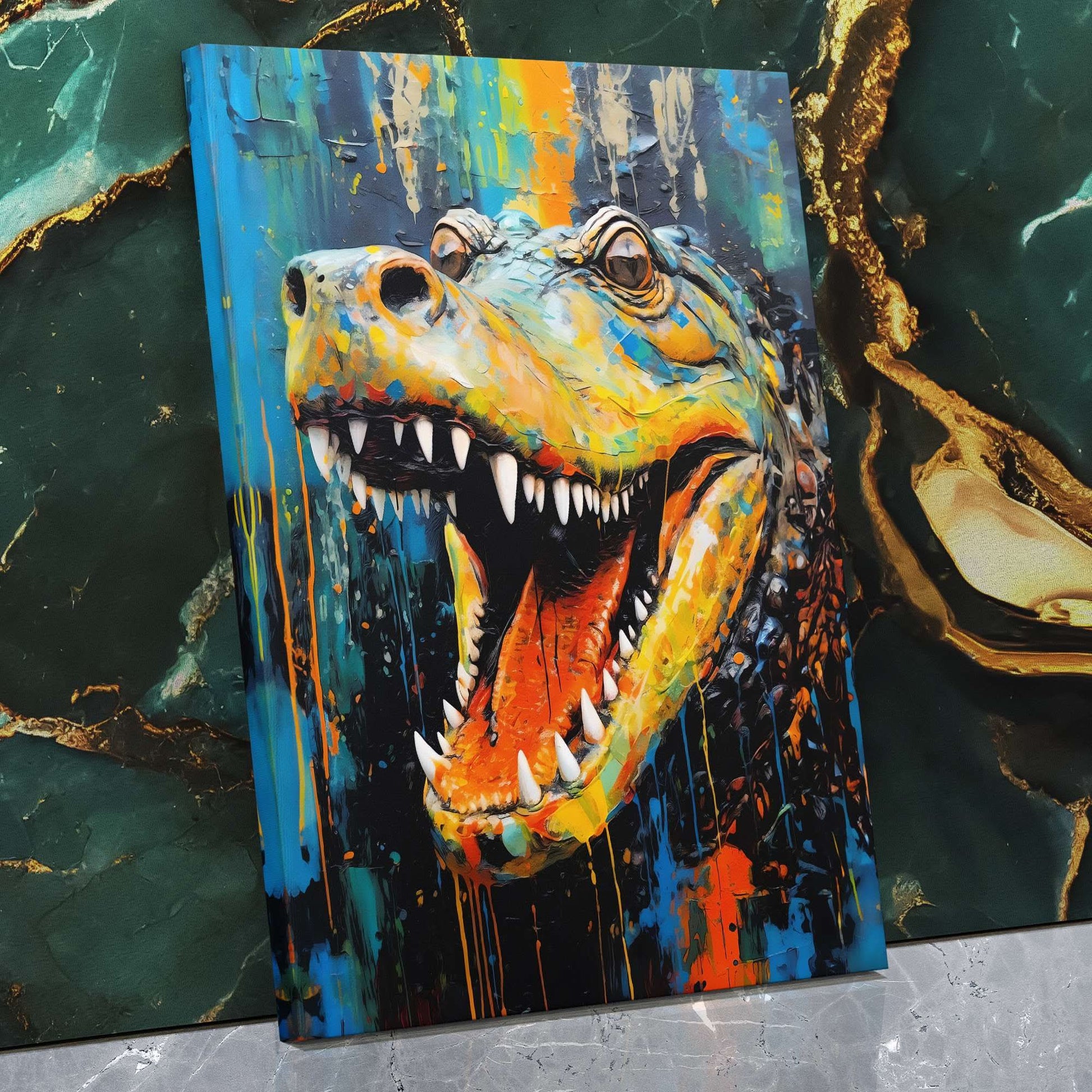 Gator's Bite - Blue Animals Canvas Print