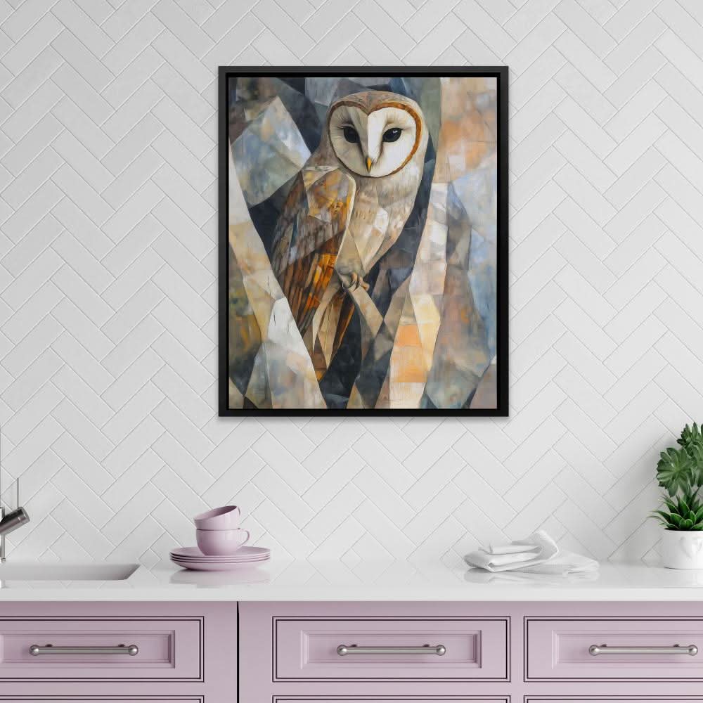 Geometric Barn Owl - Oversized Bird Canvas Wall Art