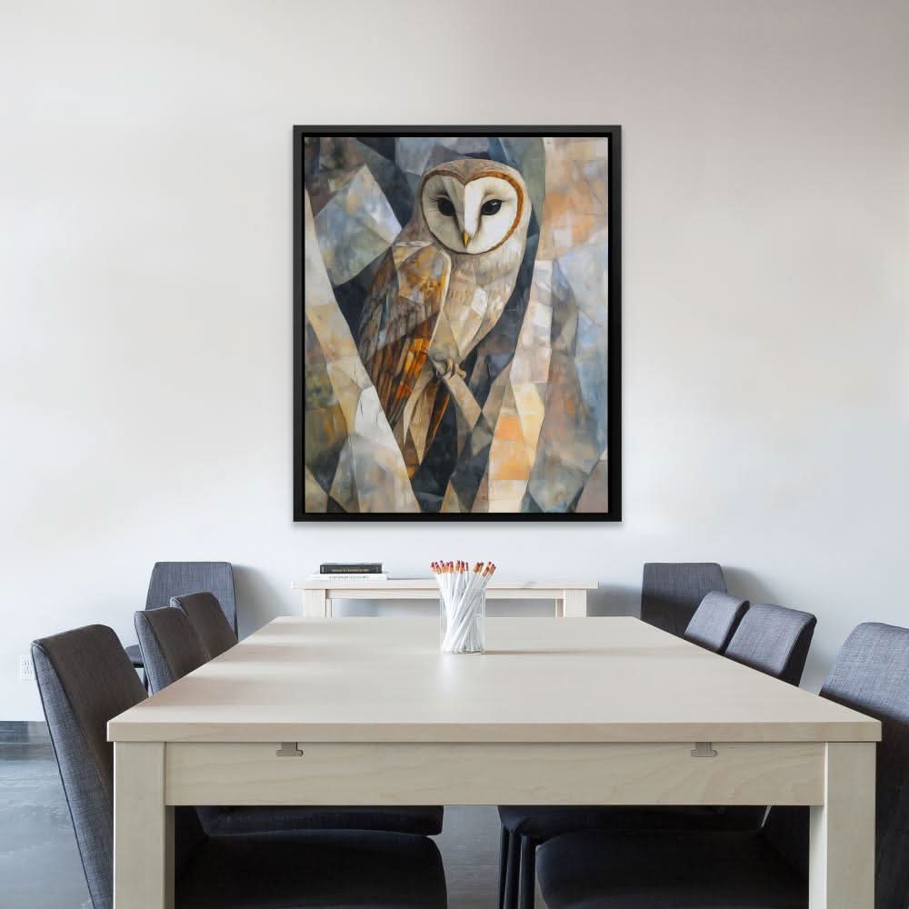 Geometric Barn Owl - Earth Tones Canvas Wall Art
