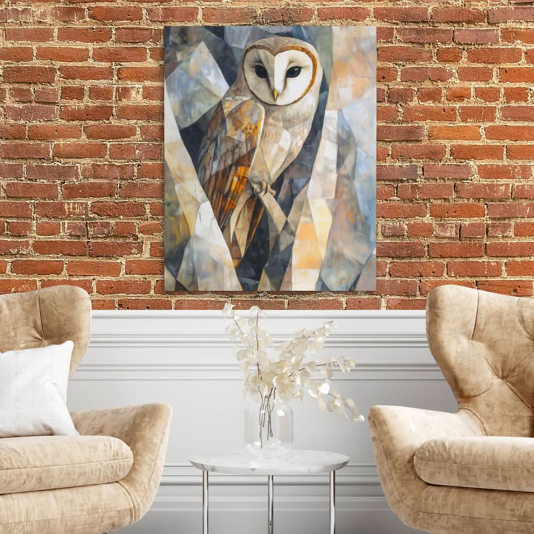 Geometric Barn Owl - Wall Art in Black Frame