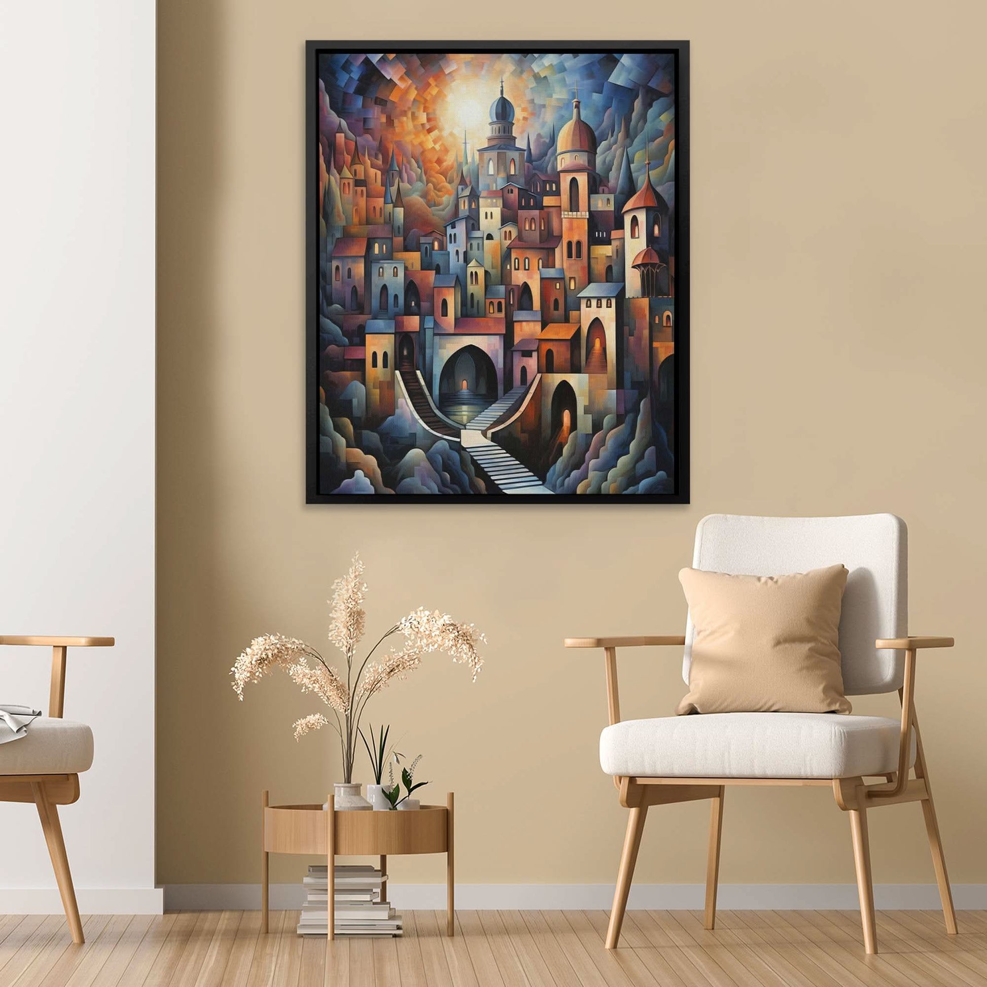 Geometric Cityscape - Large Abstract Canvas Print
