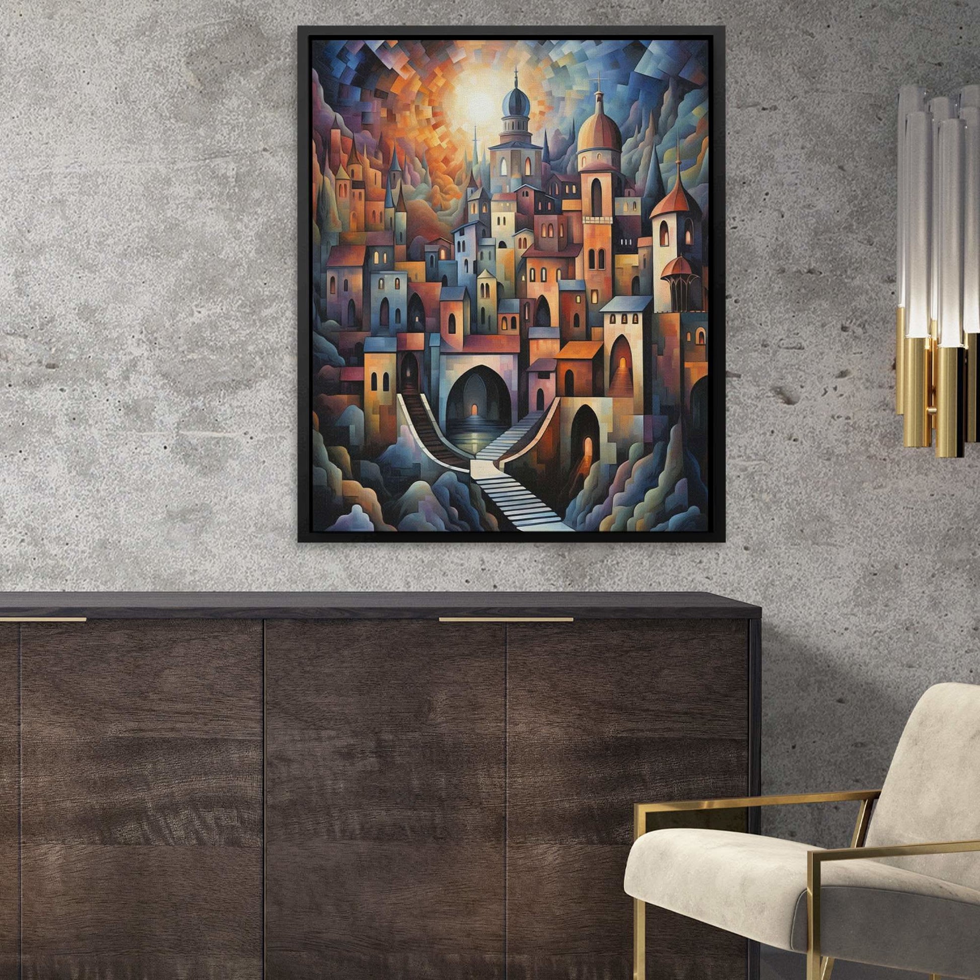 Geometric Cityscape - Cubism Canvas Print