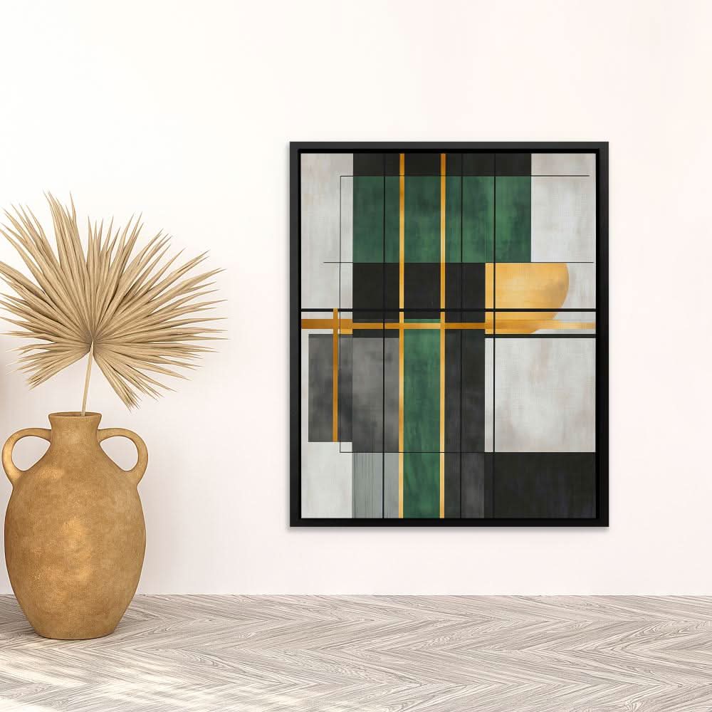 Geometric Gold and Green - Wall Art for Dining Room