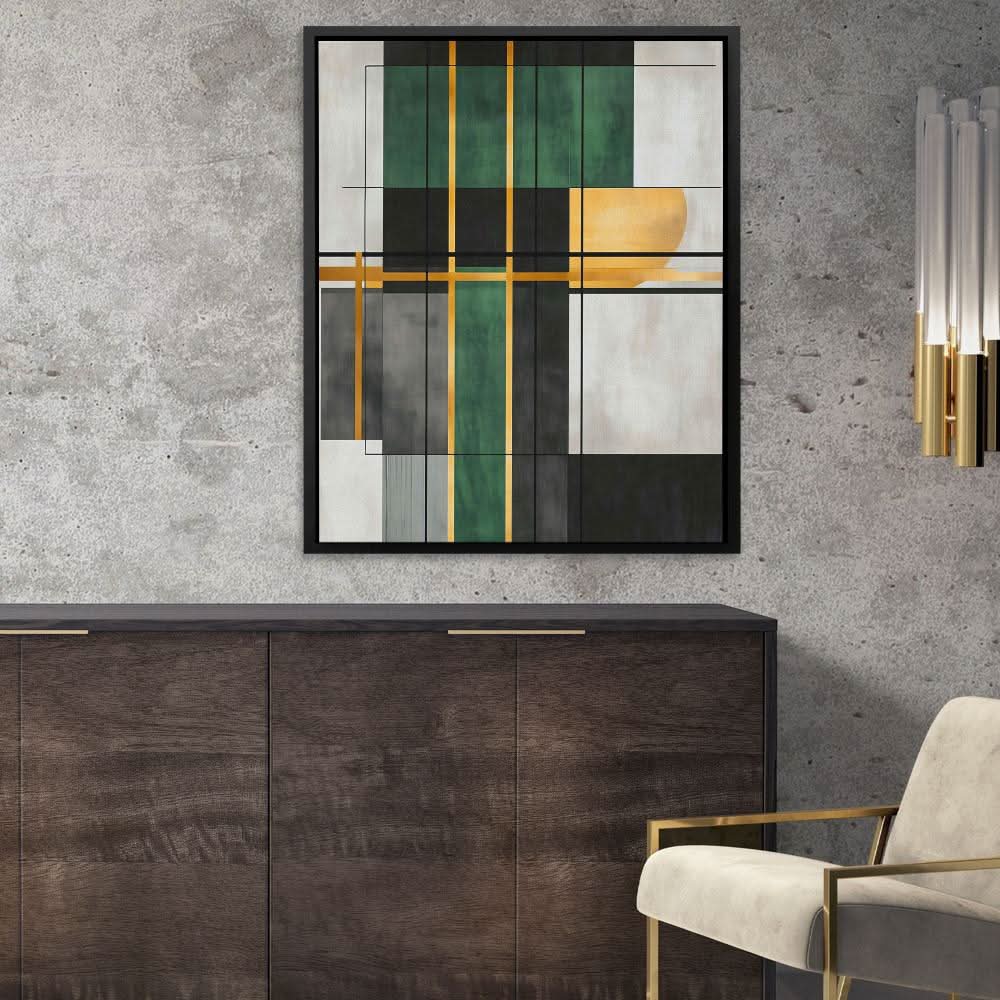 Geometric Gold and Green - Entrepreneur Art for Dining Room