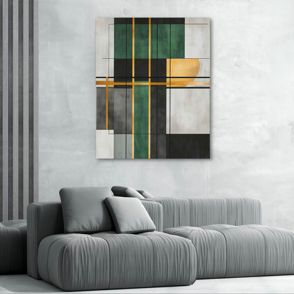 Geometric Gold and Green - Modern Wall Art Print