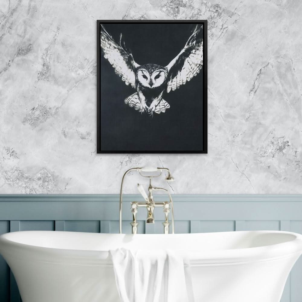 Ghostly Barn Owl - Black and White Canvas Print
