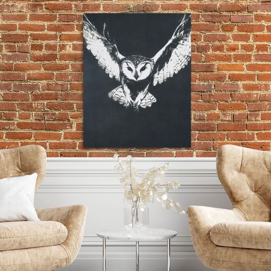 Ghostly Barn Owl - Wall Art in Black Frame