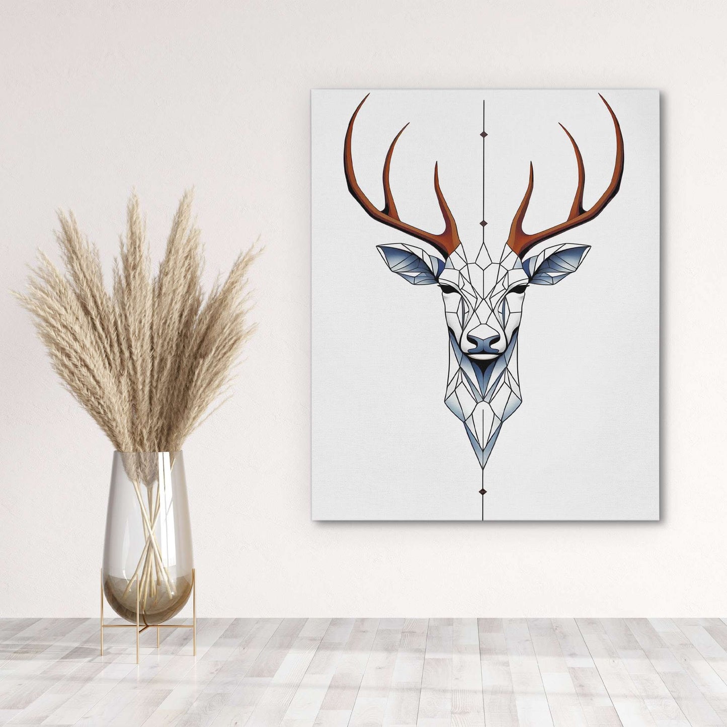 Ghostly Buck - Minimalist White Canvas Wall Art
