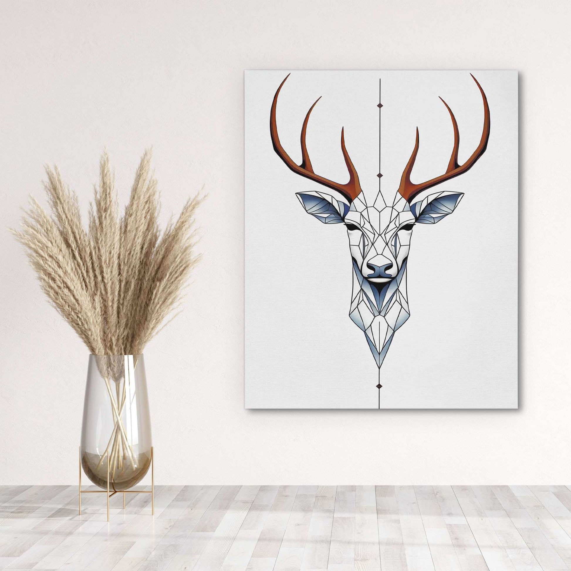 Ghostly Buck - Minimalist White Canvas Wall Art