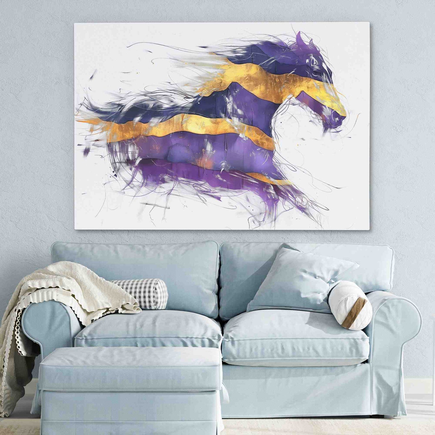 Ghostly Gallop - Minimalist Purple Canvas Wall Art