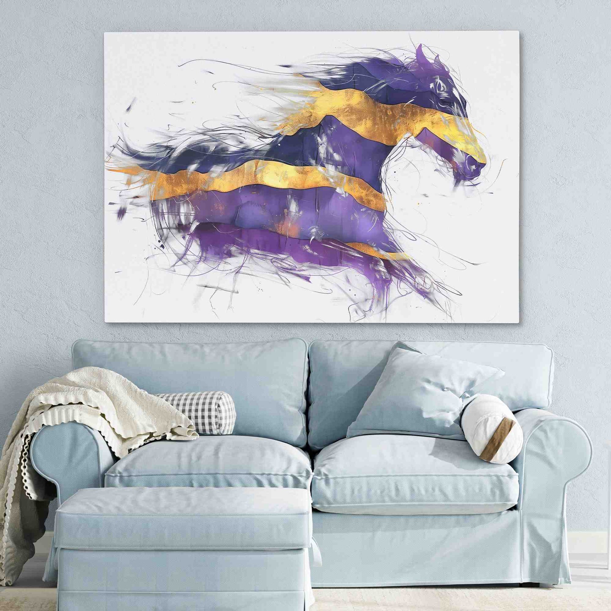 Ghostly Gallop - Minimalist Purple Canvas Wall Art