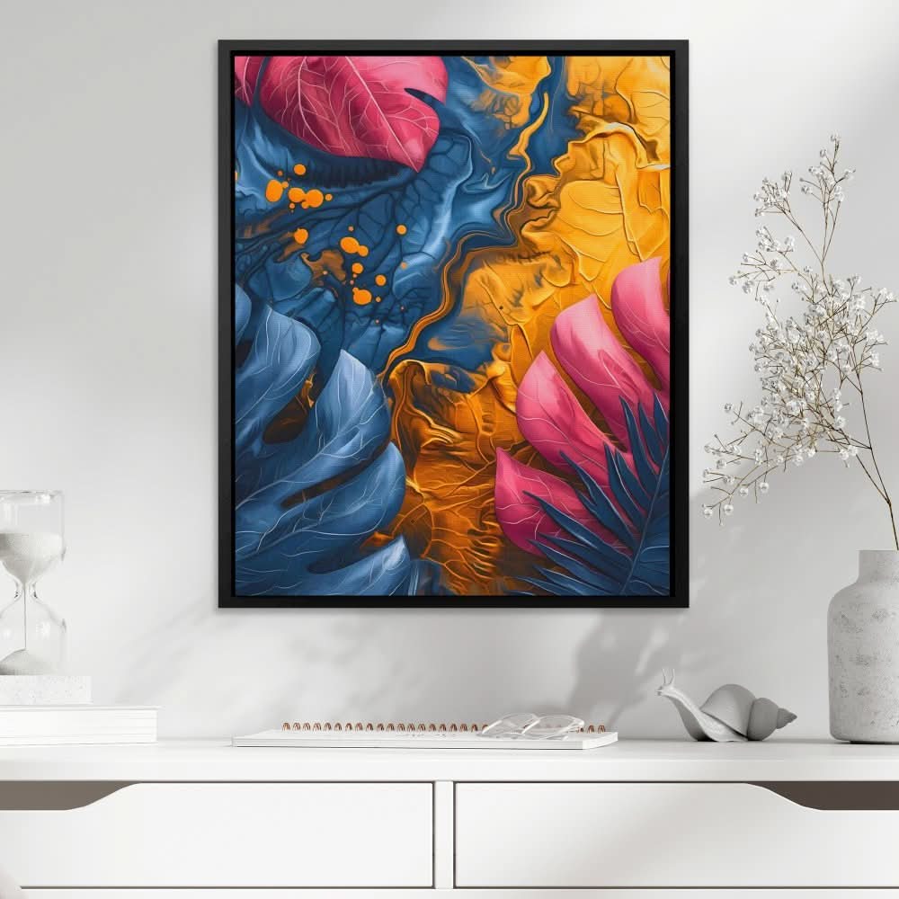 Gilded Leaves - Nature Wall Art in Black Frame
