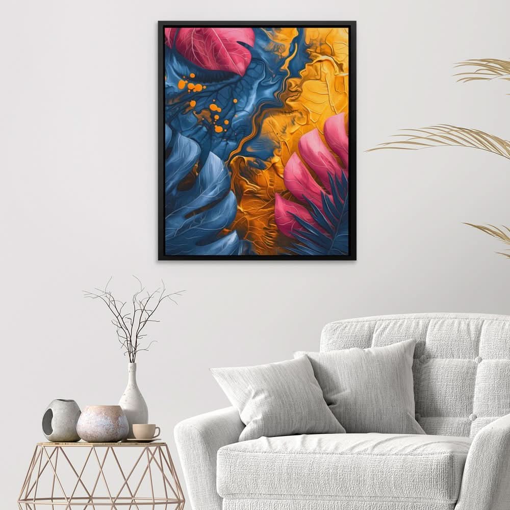 Gilded Leaves - Modern Pink Canvas Wall Art