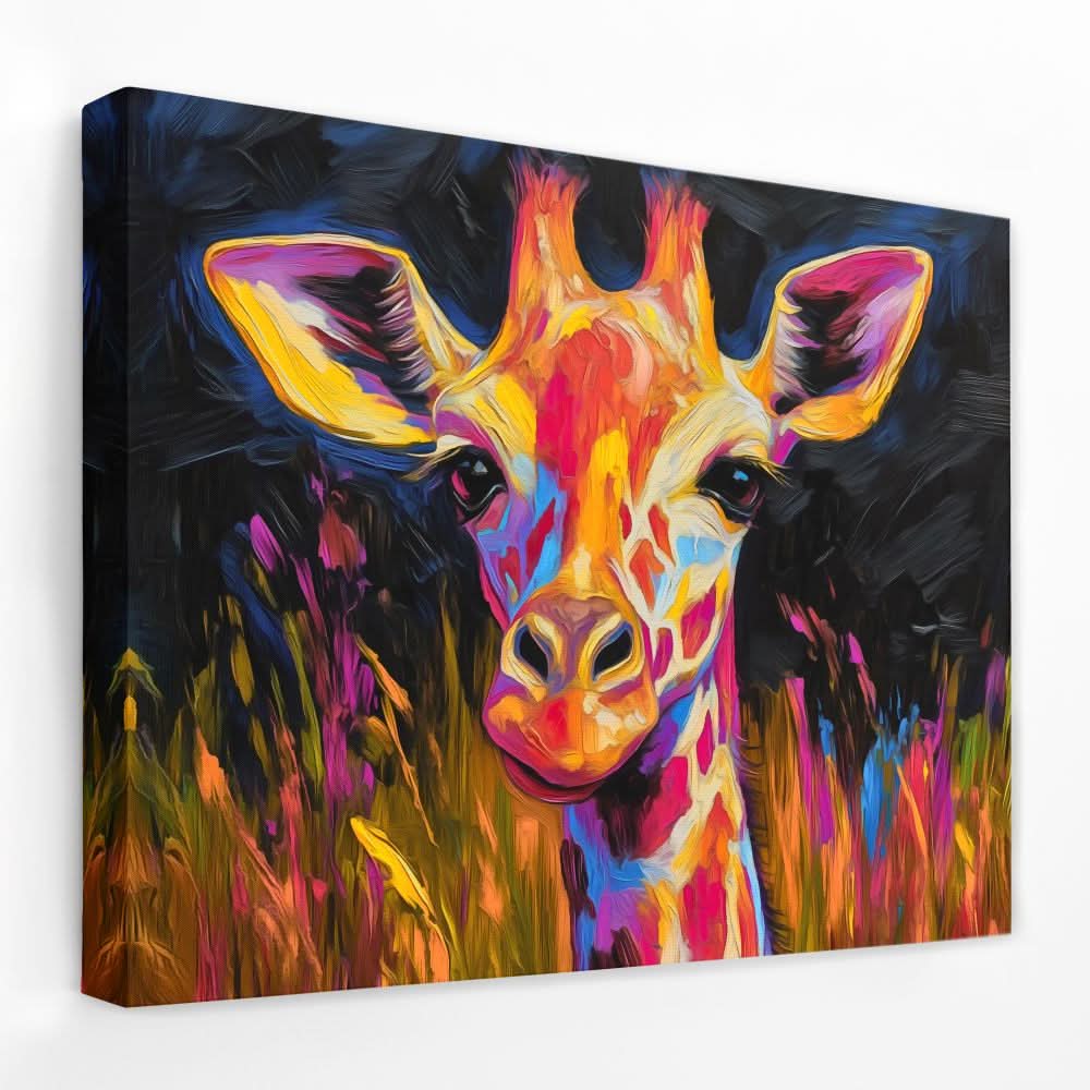 Giraffe at Night - Animals Canvas Wall Art