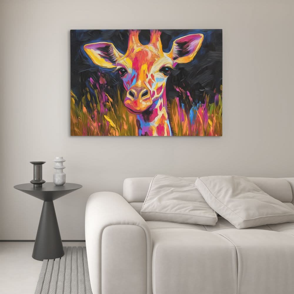 Giraffe at Night - Colorful Giraffe Canvas Print
