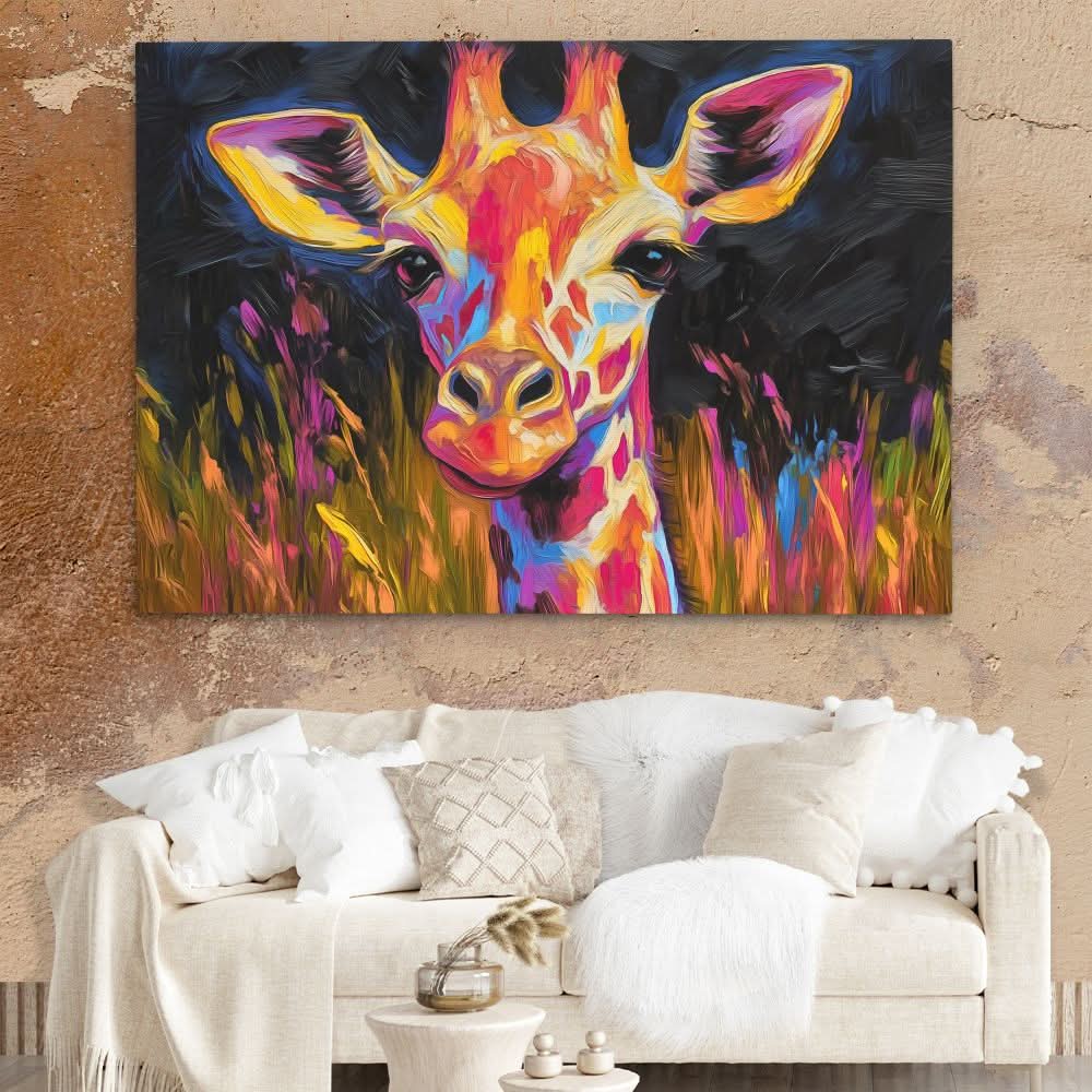 Giraffe at Night - Wall Art in Black Frame