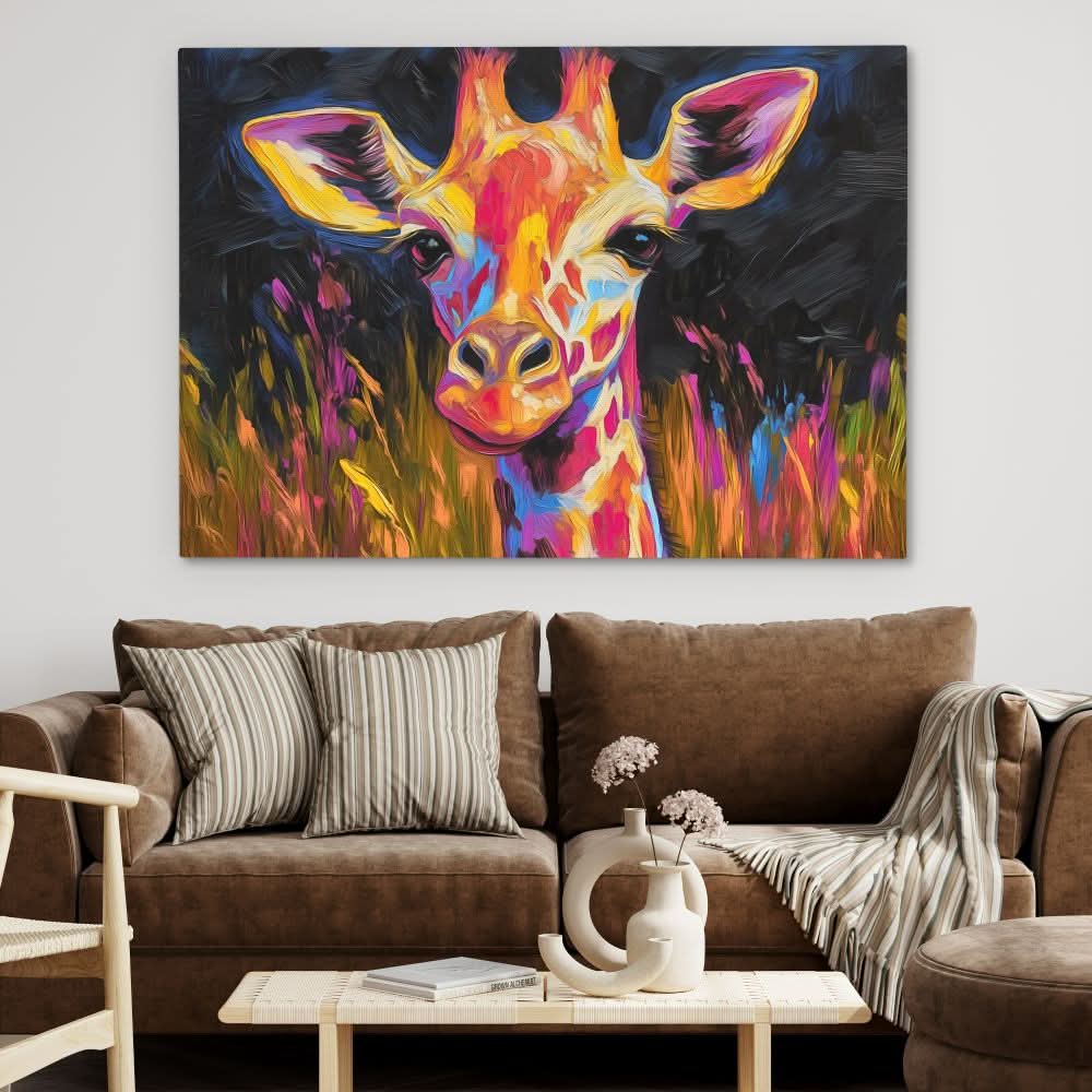 Giraffe at Night - Giraffe Wall Art in Black Frame