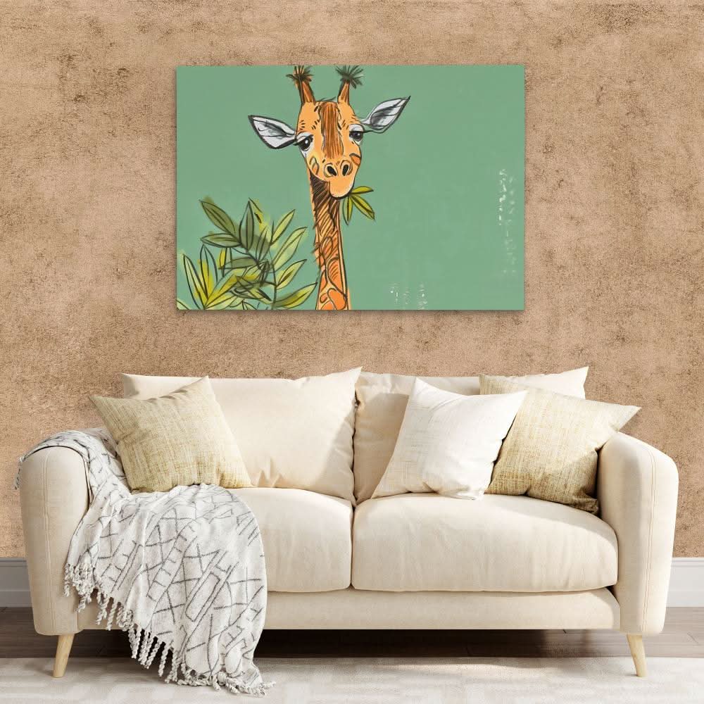 Giraffe Doodle - Animals Wall Art in Black Frame