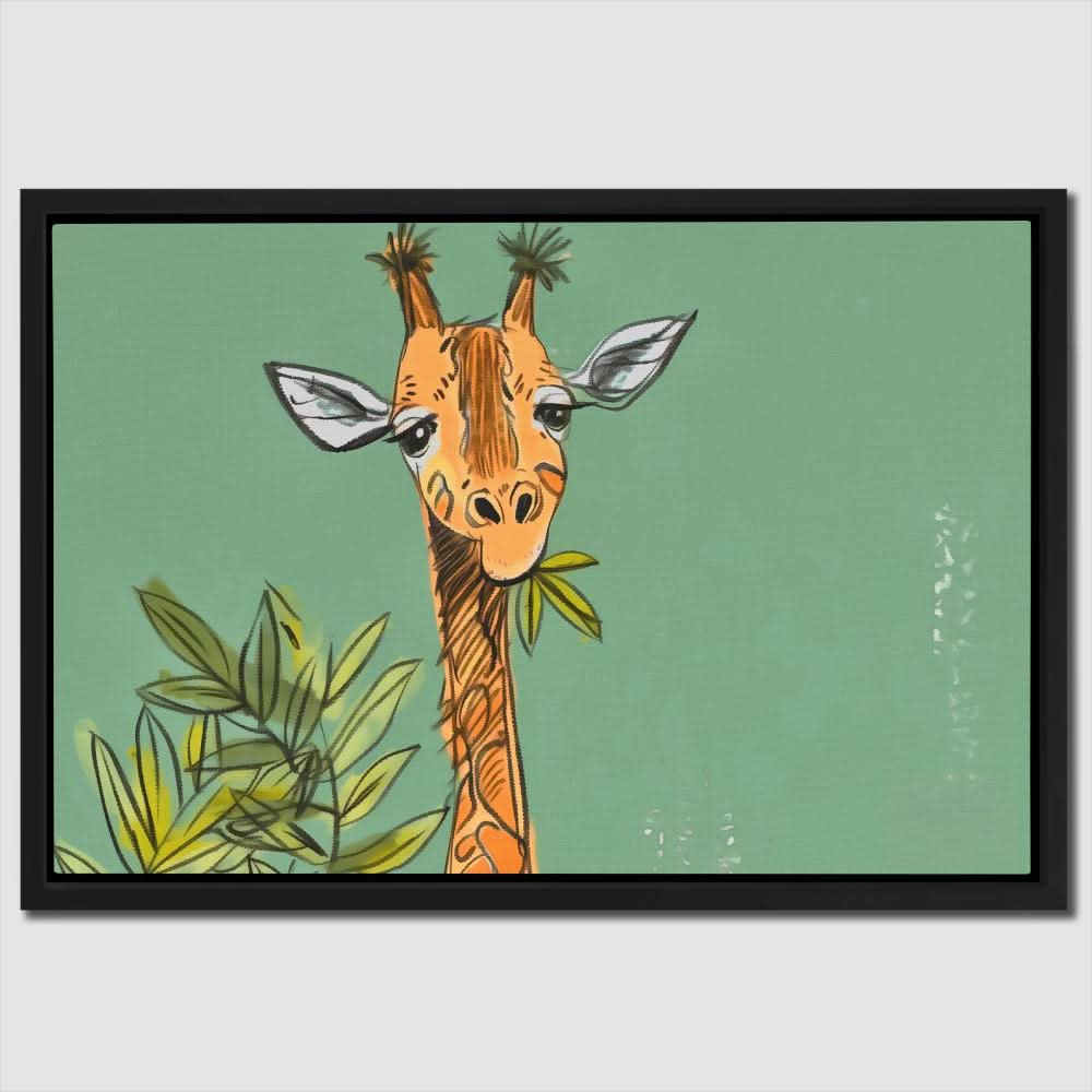 Giraffe Doodle - Minimalist Wall Art in Black Frame