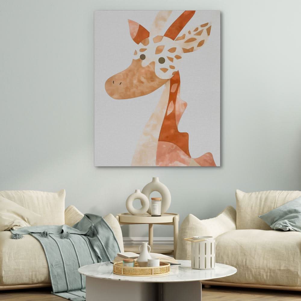 Giraffe Friend - Minimalist Beige Canvas Wall Art